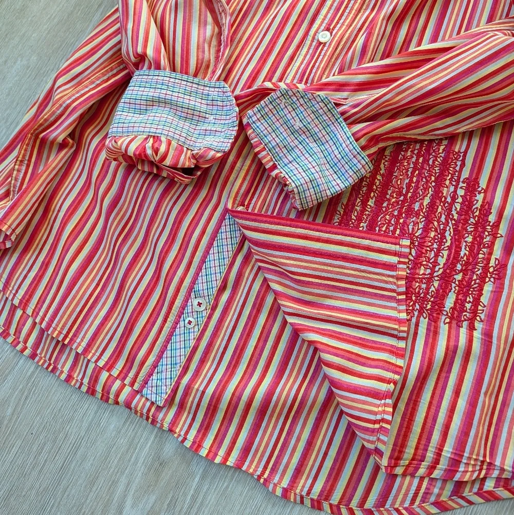 Robert Graham Shirt Men's XL Embroidered Striped